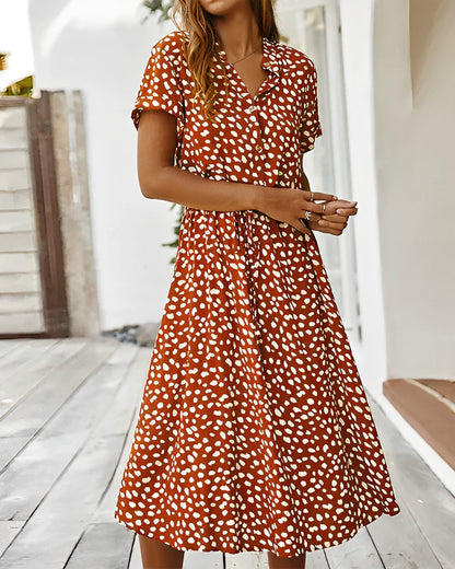 Women's Midi Dress - Button Down - Short Sleeve - Tie Waist - Flowy Lightweight Fit