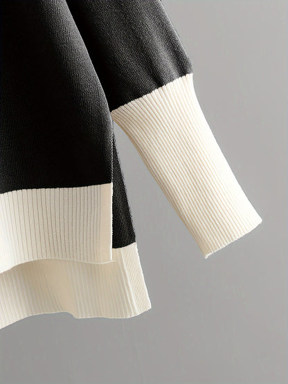 Two-piece v-neck contrast trim sweater and wide-leg pants lounge set for women