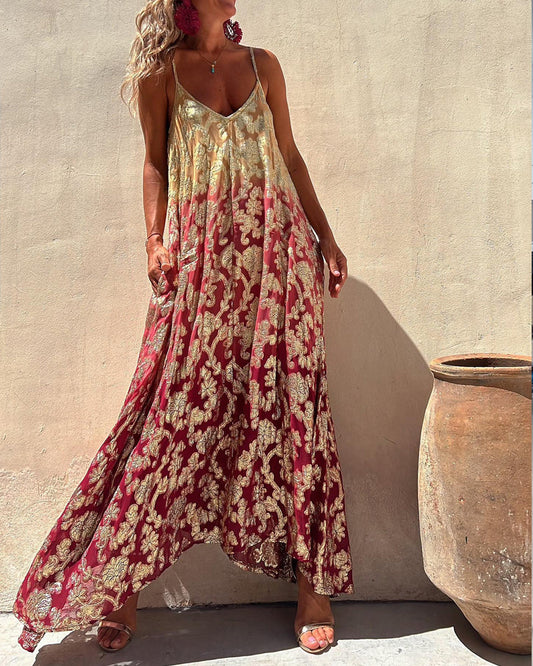 Flowy Floral Print Spaghetti Strap Maxi Dress
