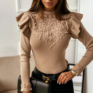 Amy - Stylish ruffle pattern with patchwork Long sleeve for women