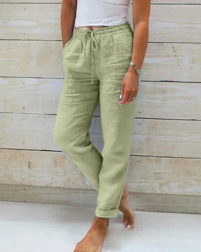 Women’s Trousers – Relaxed Fit – Elastic Waist with Drawstring – Breathable Blend – Full Length
