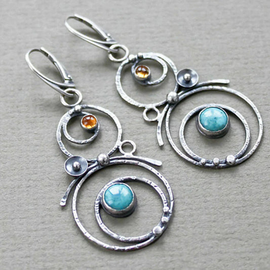 Stone Embellished Multi-Hoop Dangle Earrings