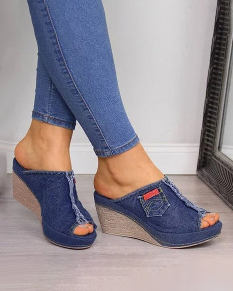 Georgette - denim slip - on wedge sandal