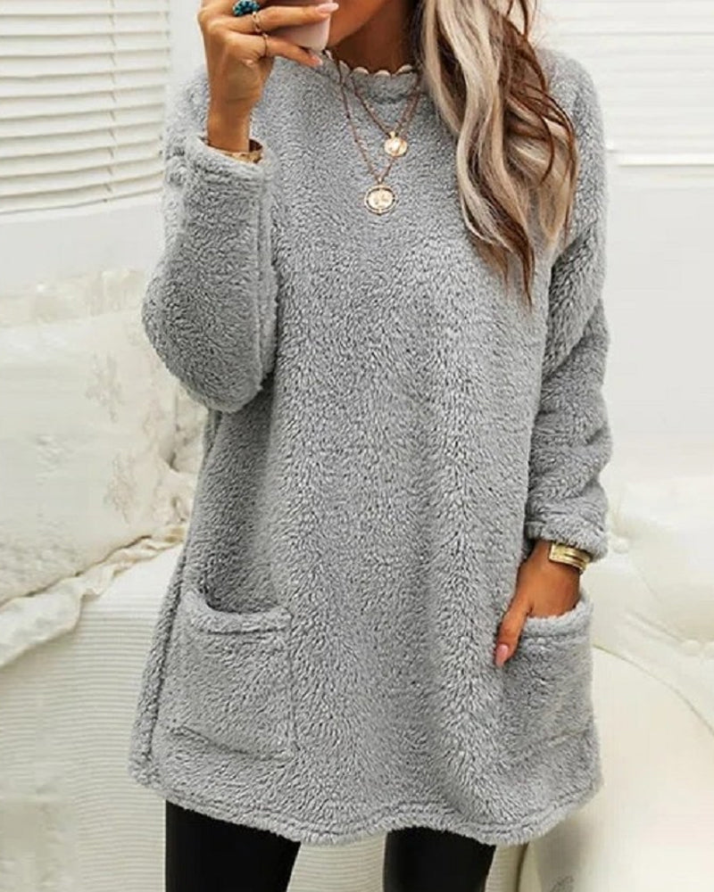 Women's casual midi mock neckline pocket sweatshirt