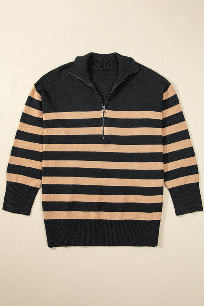 Trendy casual long-sleeved stripe pattern pullover sweater for women