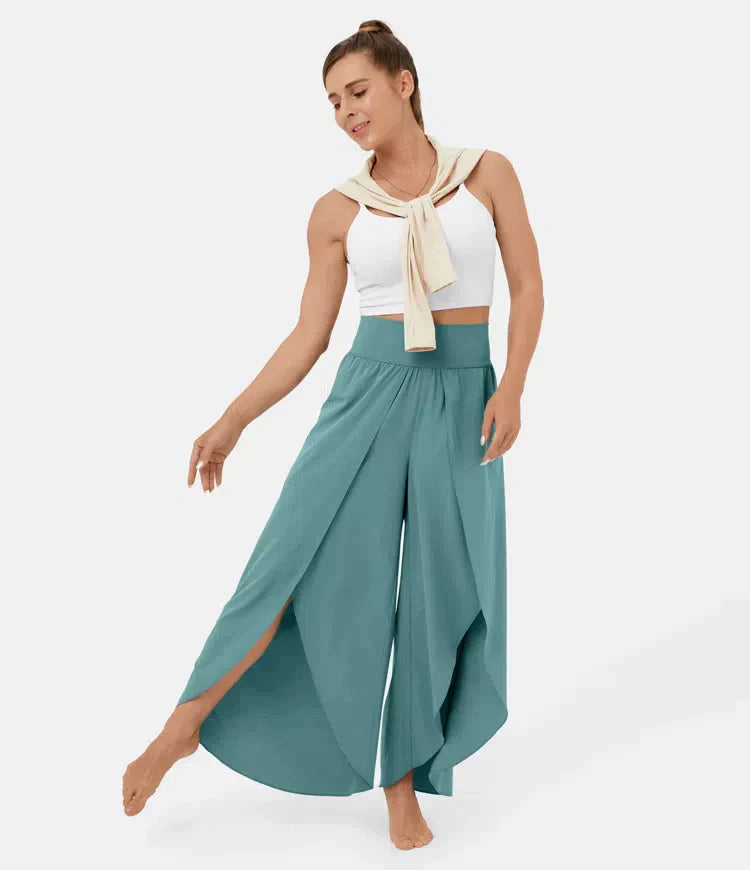 Women's high waist asymmetrical hem trousers