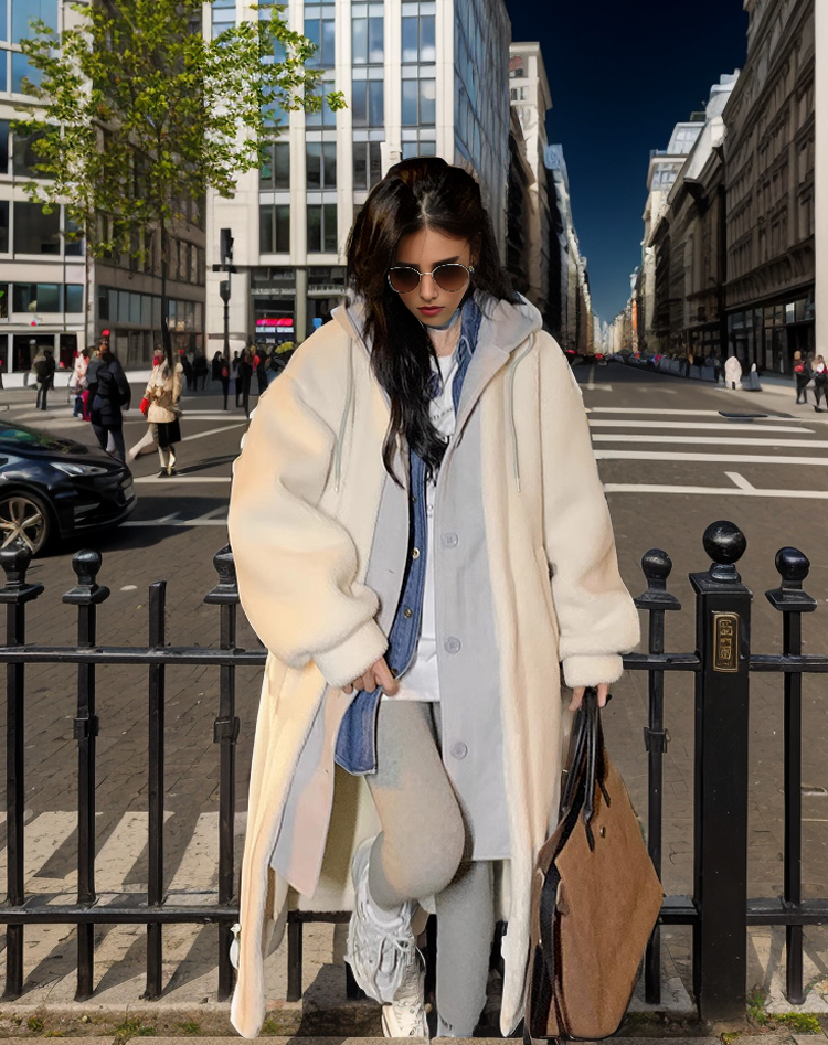Women's cold weather jacket with sherpa hood