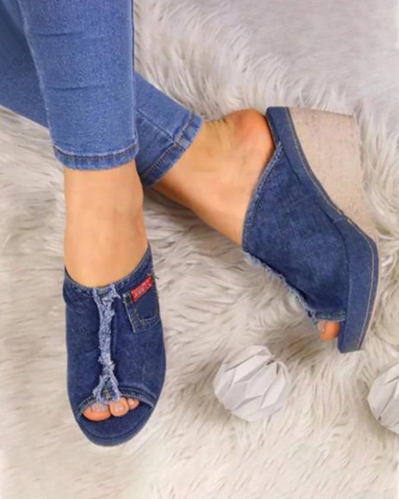 Georgette - denim slip - on wedge sandal