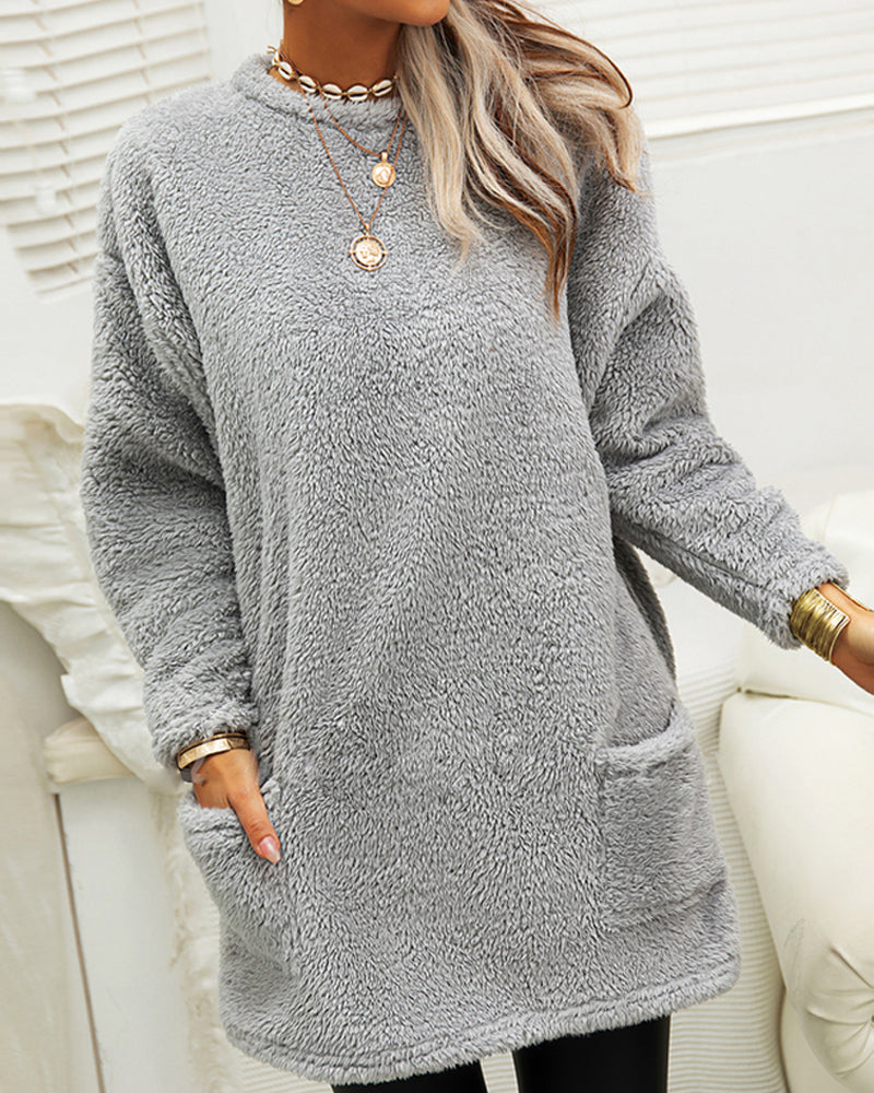 Women's casual midi mock neckline pocket sweatshirt