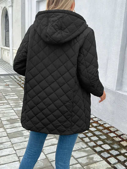 Women’s Quilted Jacket - Hooded - Fleece Lined - Zip Closure - Long Sleeve Casual Fit