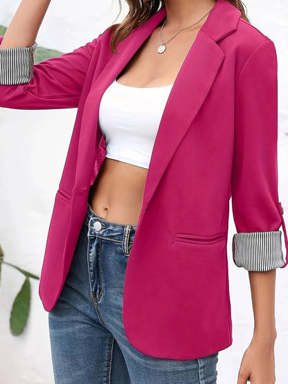 Women's casual open front blazer with lapel collar