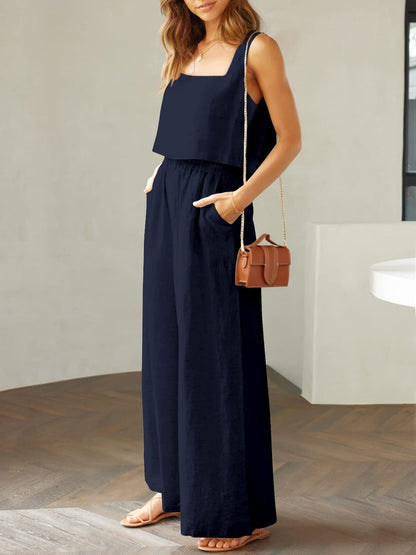 Women's square neck top and wide leg pants set