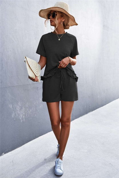 Solana - ruffle hem top and shorts set with pockets