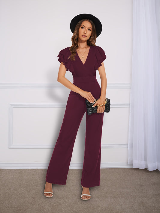 Flowy Ruffle Sleeve Wide-Leg Jumpsuit