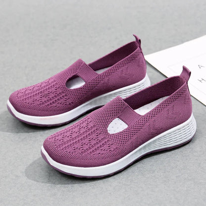 Women's Slip-On Sneakers - Breathable Knit Upper - Lightweight Cushioned Sole