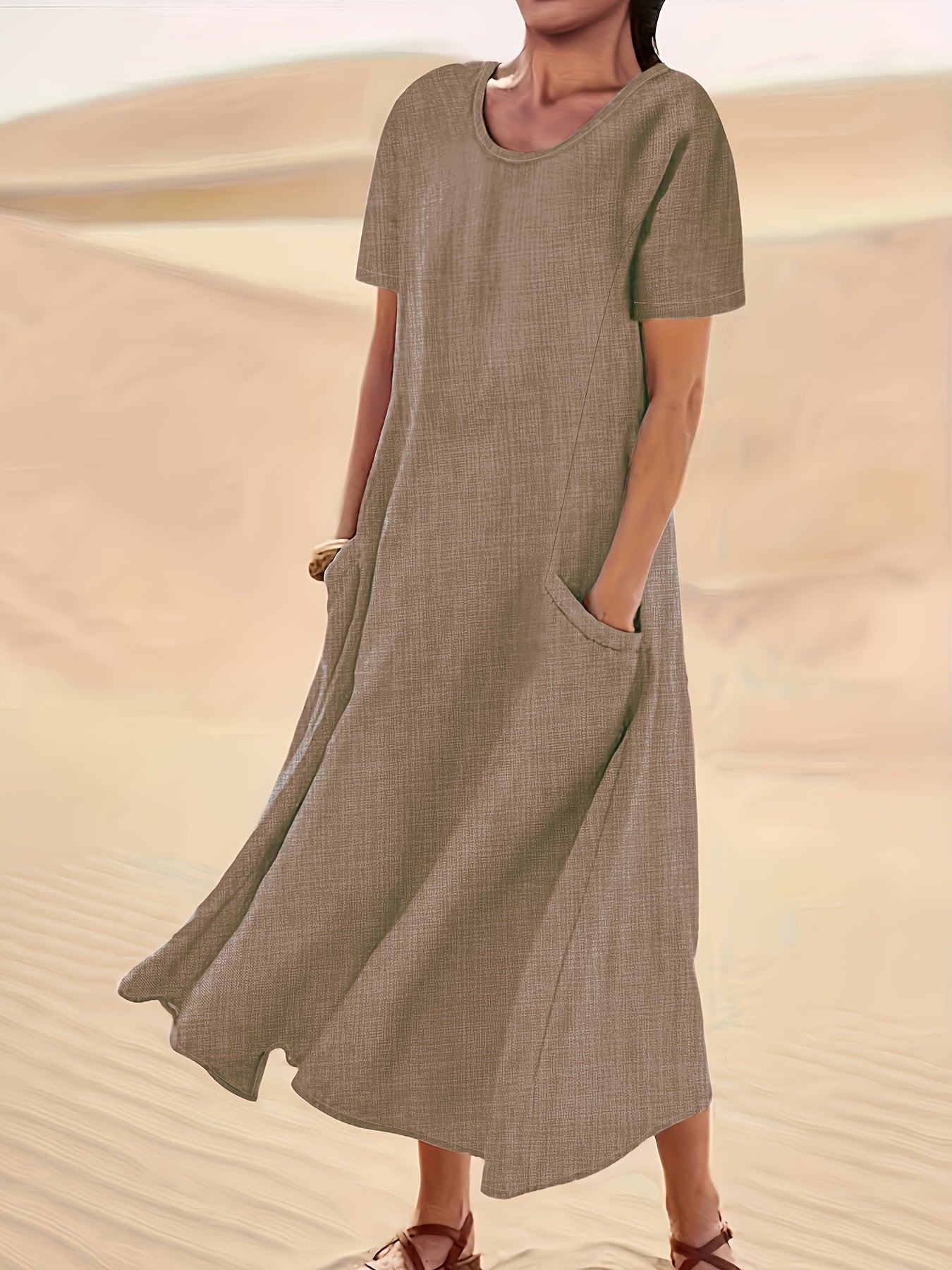 Flowy Short Sleeve Maxi Dress with Pockets