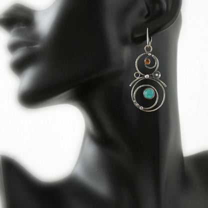 Women's Dangle Earrings - Multi-Hoop Design - Stone Embellishments - Lever-Back