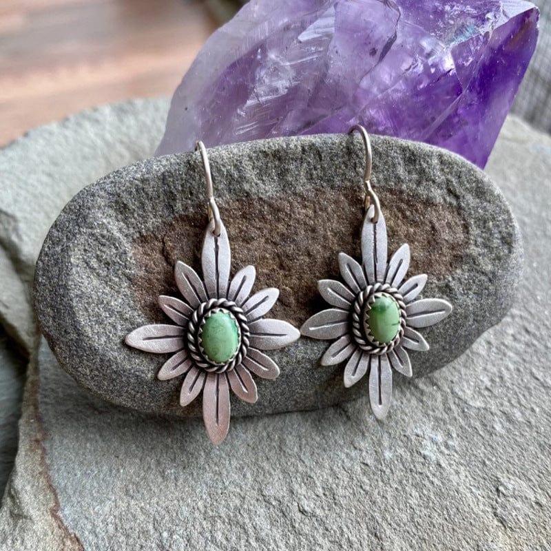 Floral earrings with green opal stone