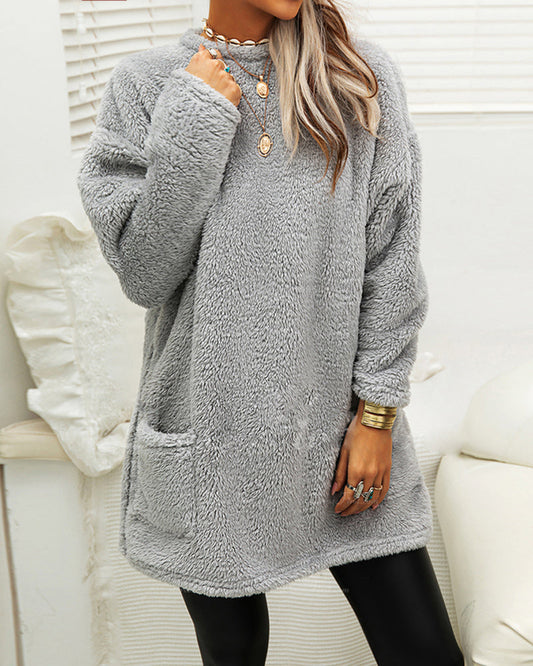 Casual Pocket Mock Neck Midi Sweatshirt