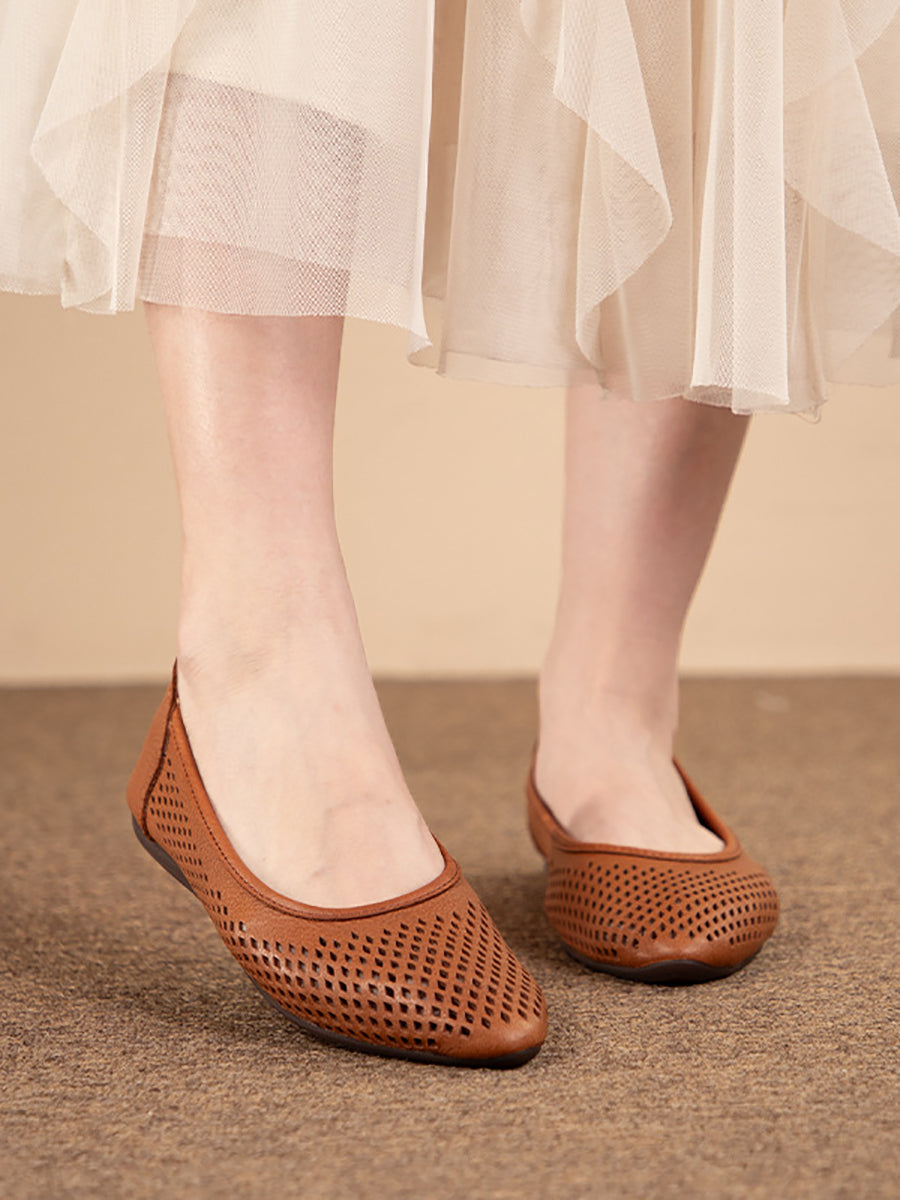 Women’s Ballet Flats - Breathable Laser-Cut Design - Flexible Slip-On Comfort