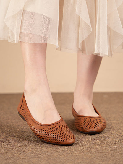 Women’s Ballet Flats - Breathable Laser-Cut Design - Flexible Slip-On Comfort