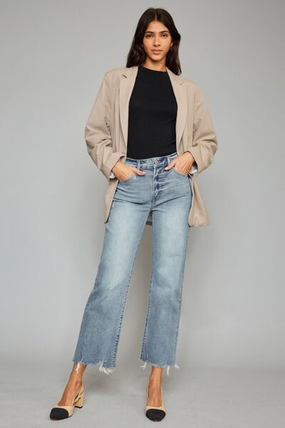 Selvanas - high waist raw hem cropped jeans