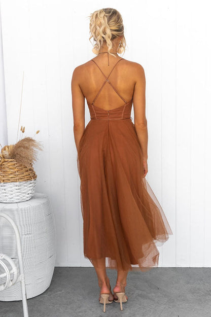Women's Tulle Maxi Dress - Spaghetti Straps - Fitted Bodice - Layered Flowing Skirt