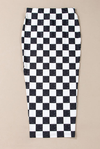 Retro medium-length plaid skirt with slit for women