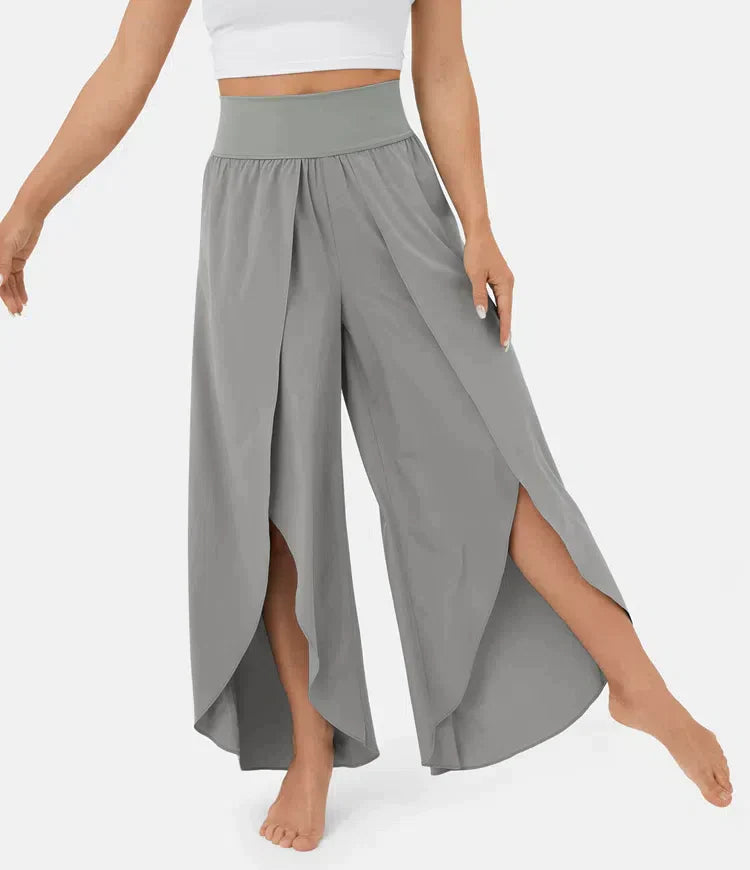 Women's high waist asymmetrical hem trousers