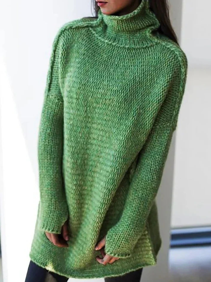 Women's comfortable turtleneck knit v neck long sleeve sweater