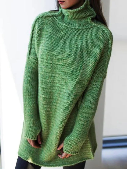 Women's comfortable turtleneck knit v neck long sleeve sweater