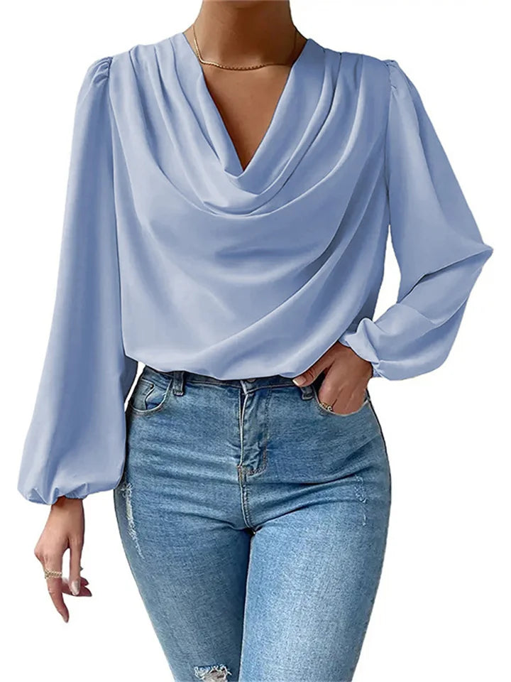 Charlotte - pleated draped v-neck long-sleeve blouse