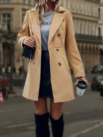 Elegant double-breasted overcoat for women with lapel