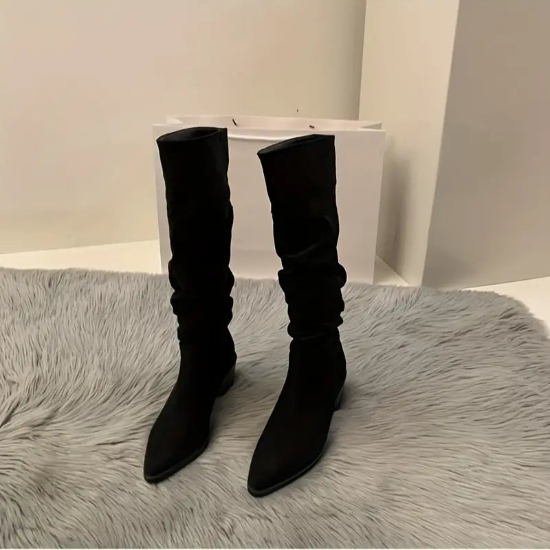 Women's high-heeled suede pointed toe knight boots