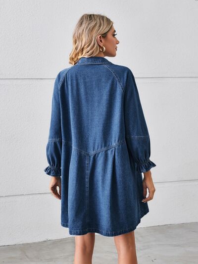 Women's Denim Shirt Dress - Button Down - Relaxed Fit - Long Sleeve Casual Wear