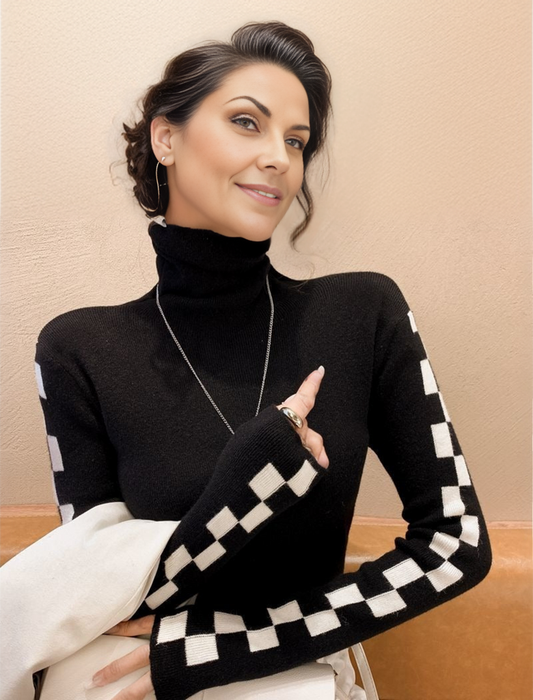 Checked Turtleneck Sweater