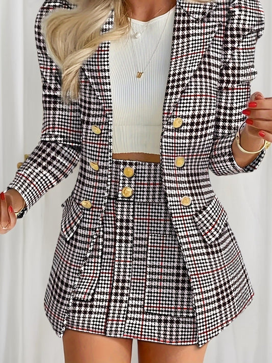 Plaid Two-Piece Blazer and Mini Skirt Set