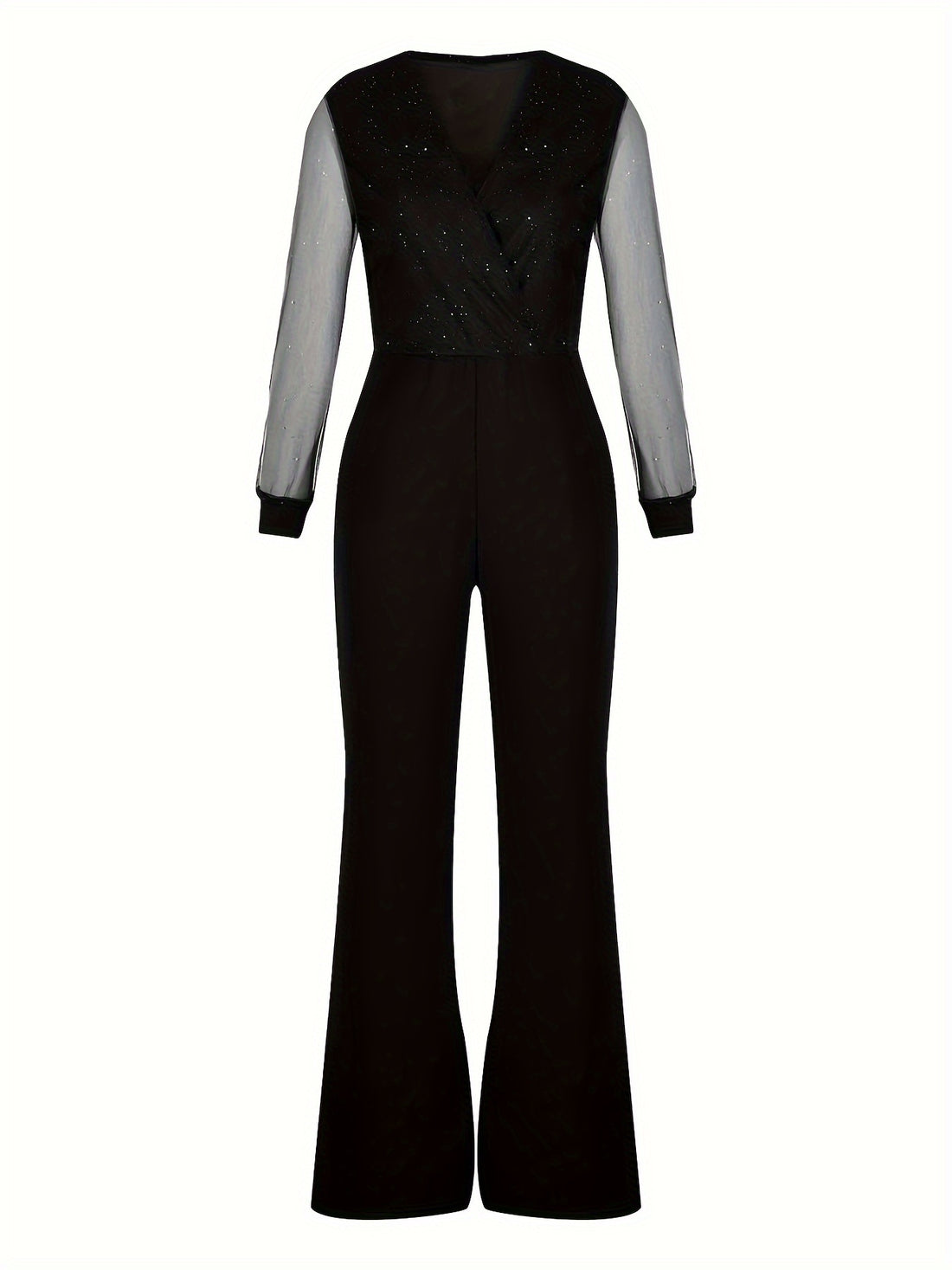 Elegant long sleeve jumpsuit with sparkling details for women