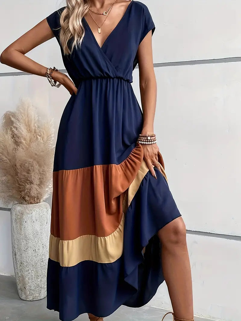 Cinched Waist Flowing Asymmetrical Maxi Dress