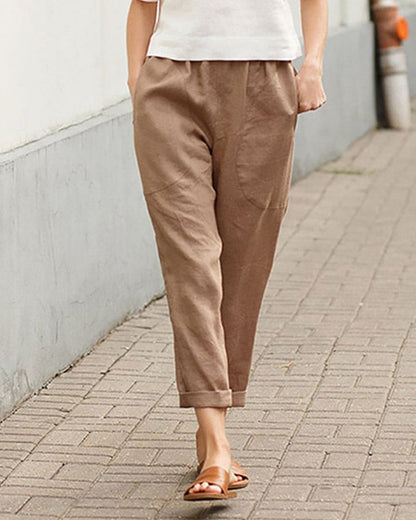 Women’s Tapered Trousers – Relaxed Fit – Elastic Waist – Breathable Blend – Full Length