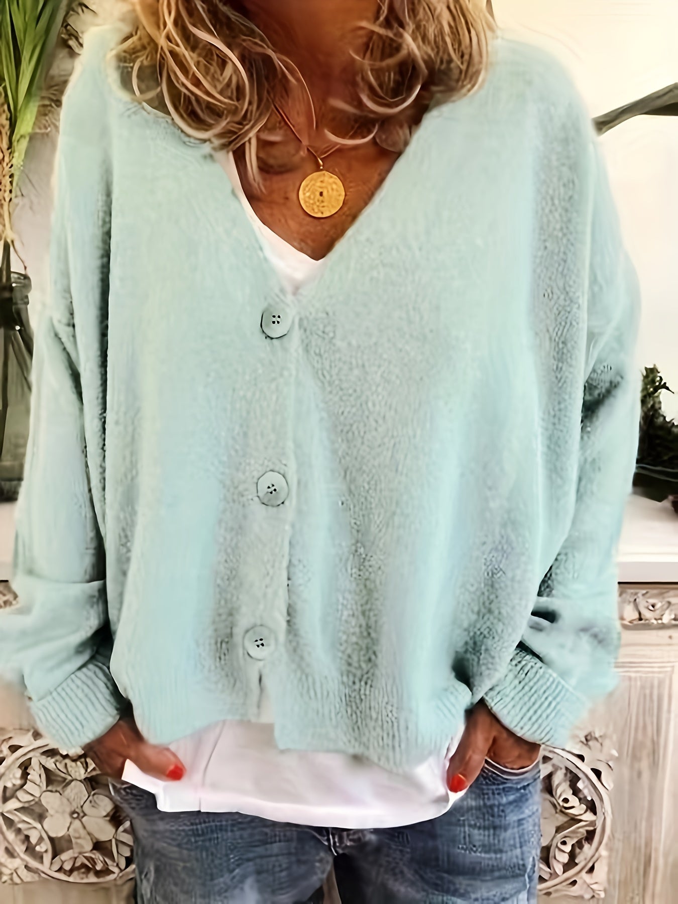 Women’s Cardigan - Relaxed Fit - Button Front - Ribbed Cuffs - Drop Shoulder Design
