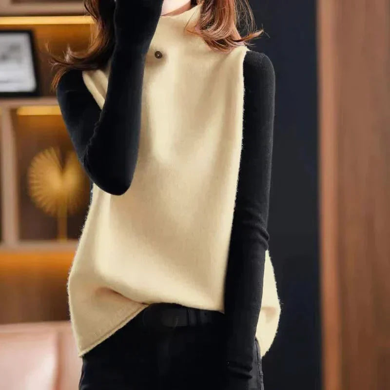 Wool Blend Relaxed Fit Sleeveless Vest 