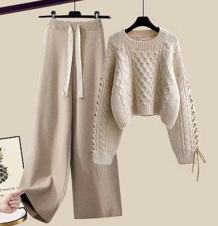 Women's knitted sweater and wide leg pants set