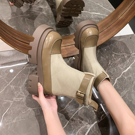 Thick-soled Canvas Zipper Short Boots