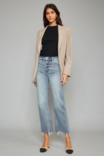 Selvanas - high waist raw hem cropped jeans