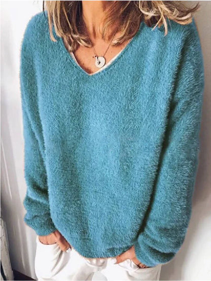 Stylish women's v neck long sleeve sweater