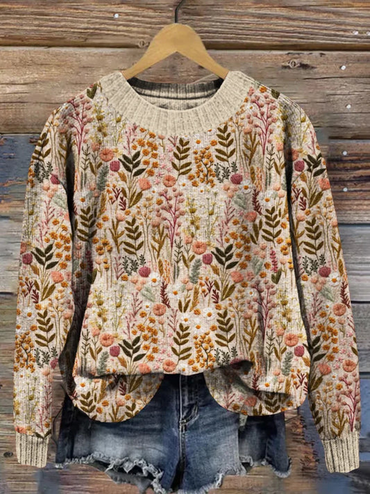 Embroidered Floral Pattern Sweater