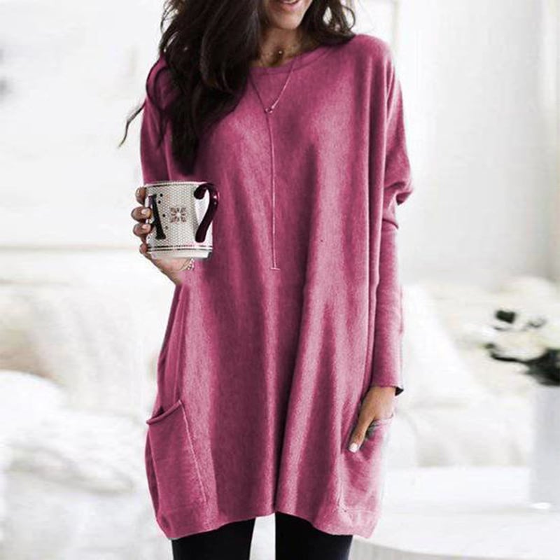 Long sleeve casual pocket midi t-shirt for women