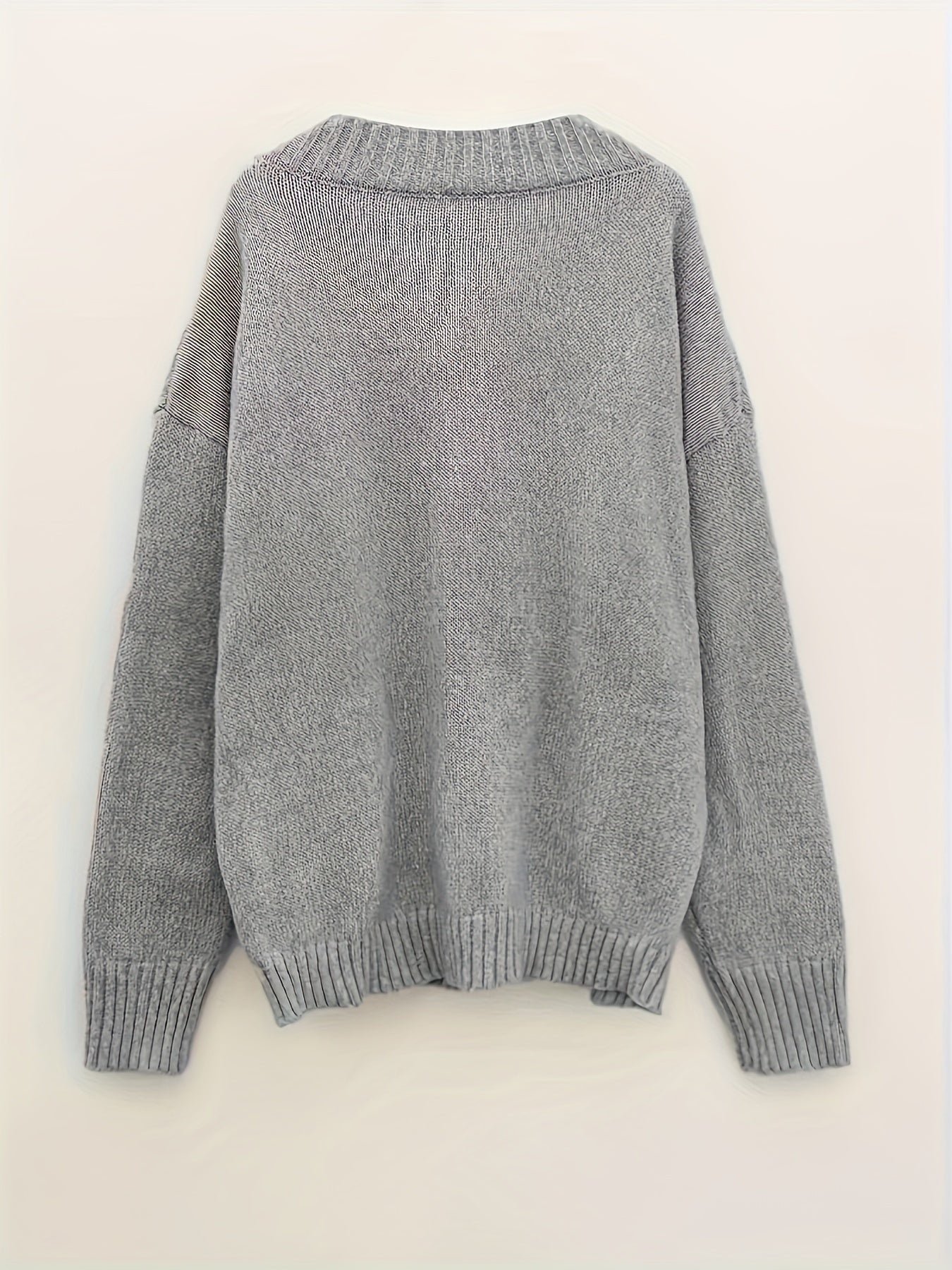 Knit v-neck long-sleeve sweater with ribbed edges for women