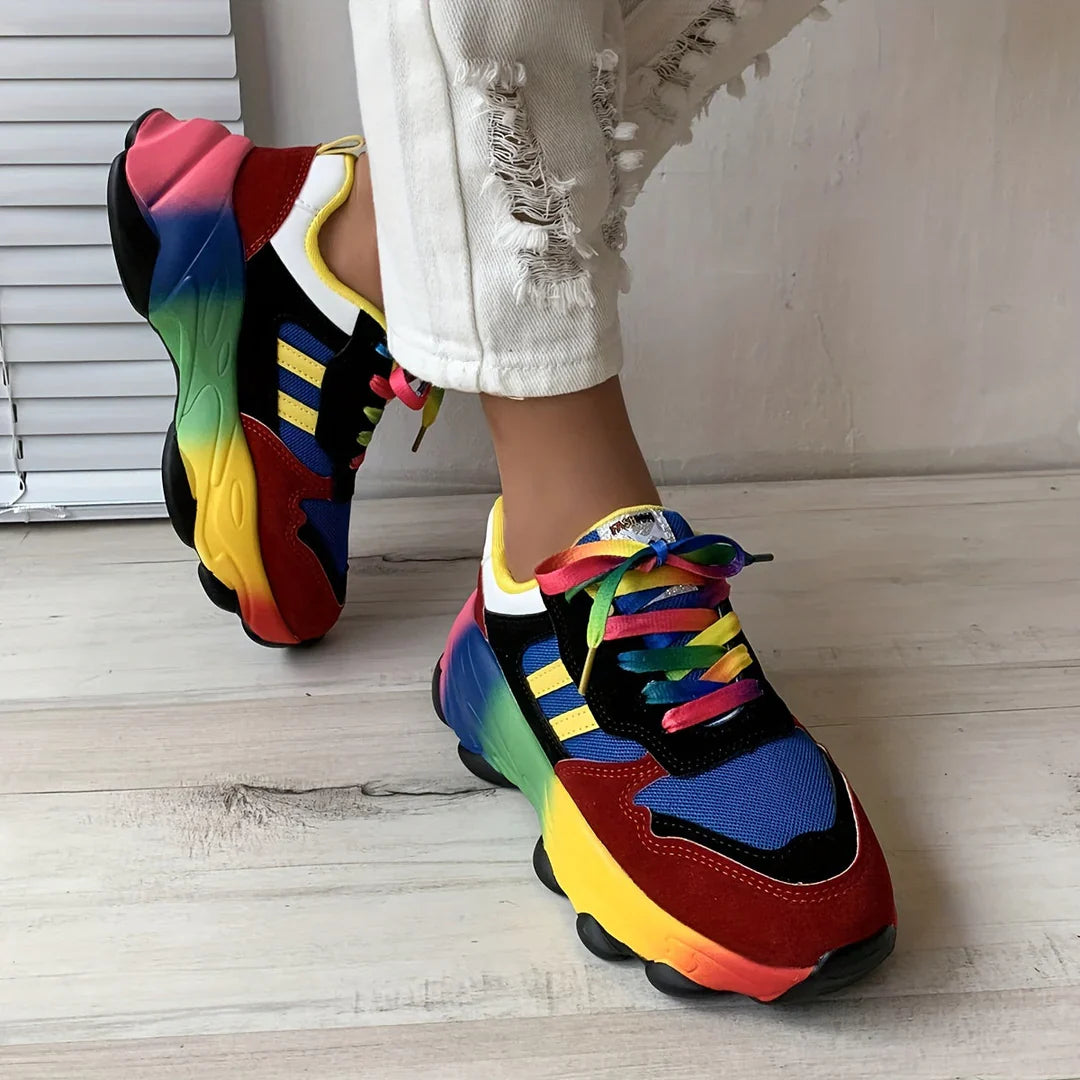 Colorful lace-up chunky sneakers for women